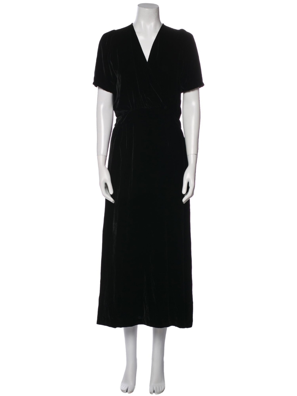 Emerson Fry Black Velvet Wrap Midi Dress